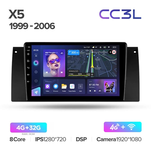 TEYES CC3L для BMW X5 (1999–2006), Штатная 2DIN магнитола Android, GPS и мультимедиа.